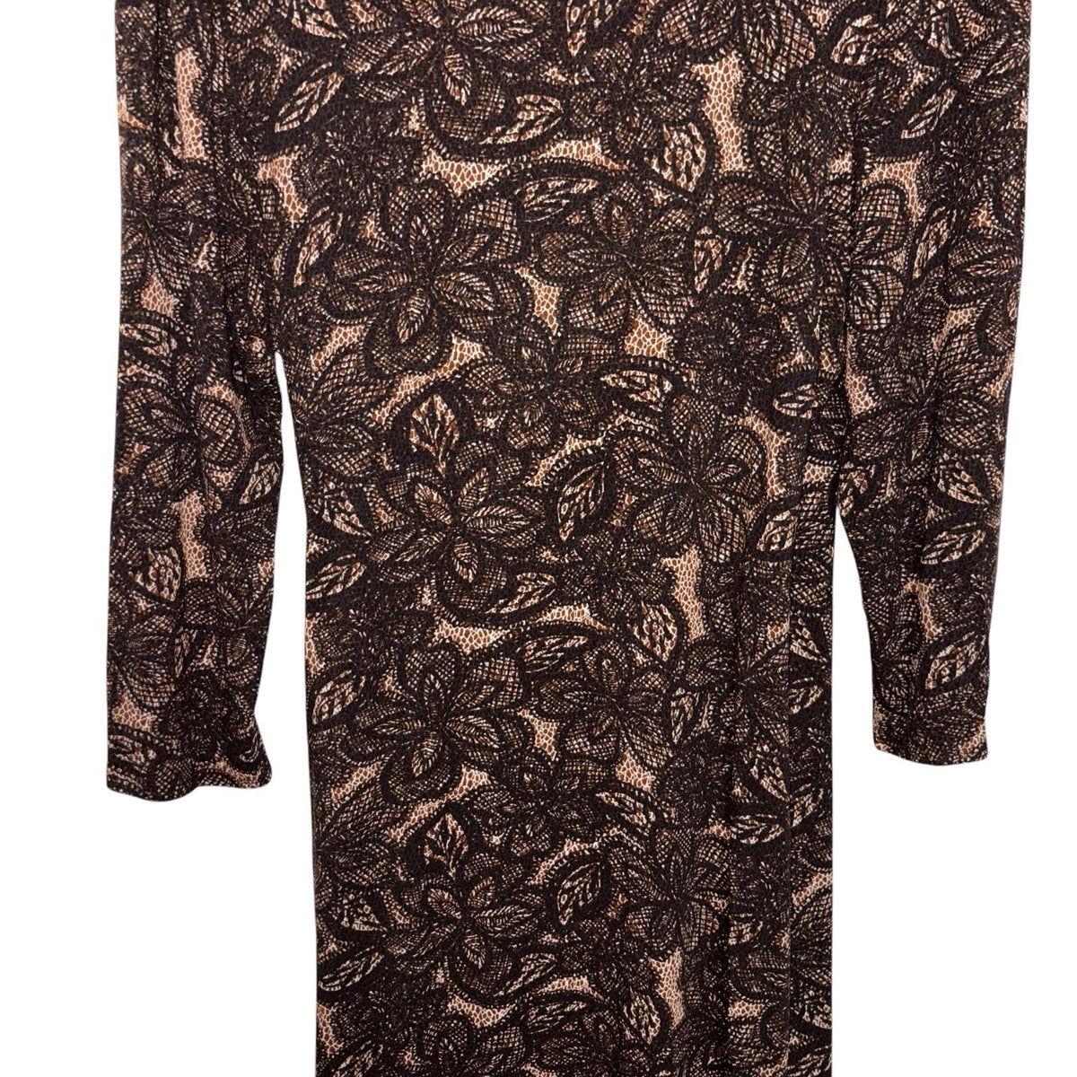 EAST Women's Size UK 16 3/4 Sleeve Wrap Midi Dress Brown Floral Autumnal VGC
