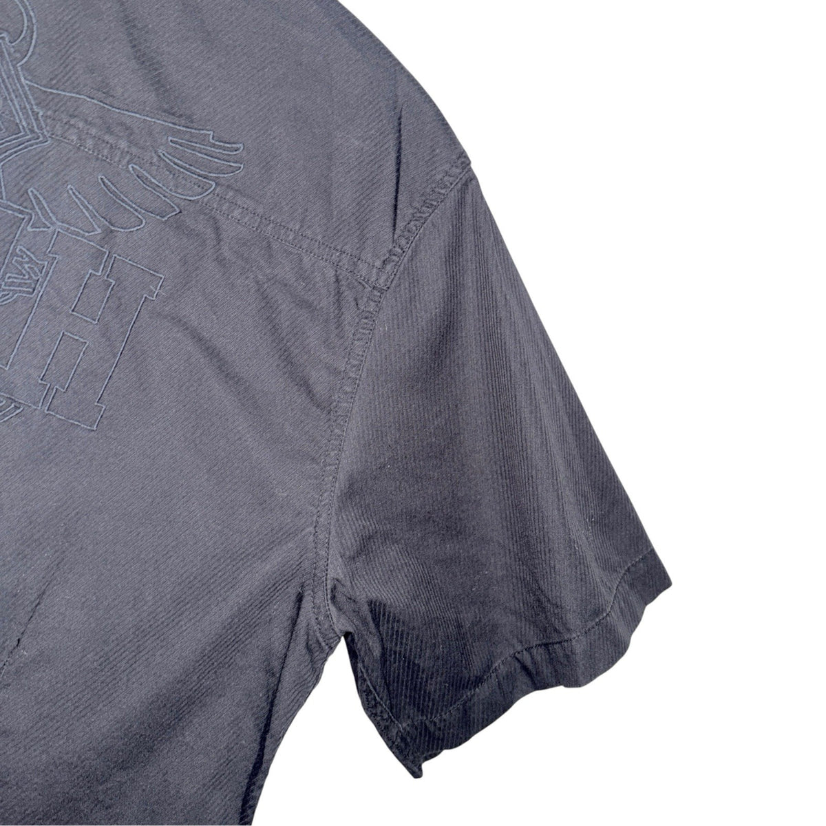 Teddy Smith Men's Size L Black Short Sleeve Shirt Double Button Embroidery VGC