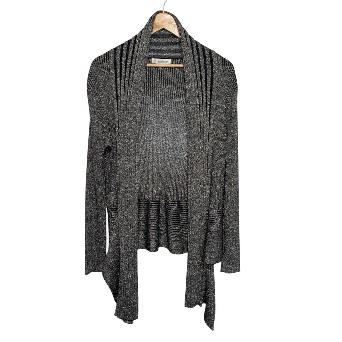 Kaleidoscope Size UK 16 Cable-Knit Open Front Cardigan Black Bronze Sparkle Xmas