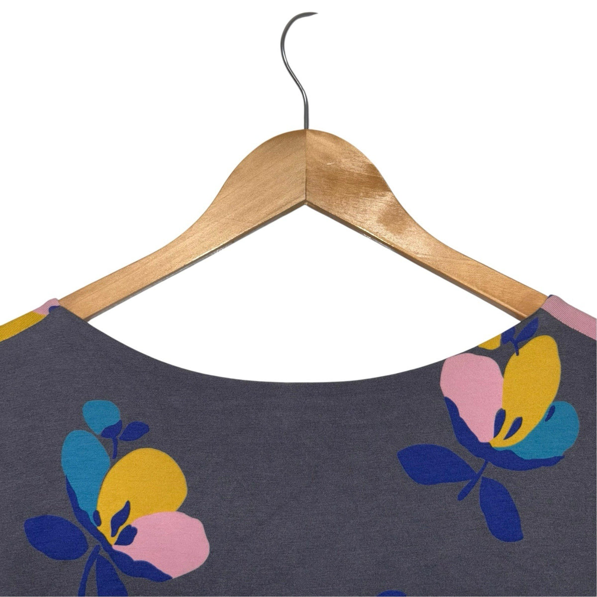 Boden Size UK 14R 3/4 Sleeve Midi Dress Grey Floral Detail Panels Soft VGC