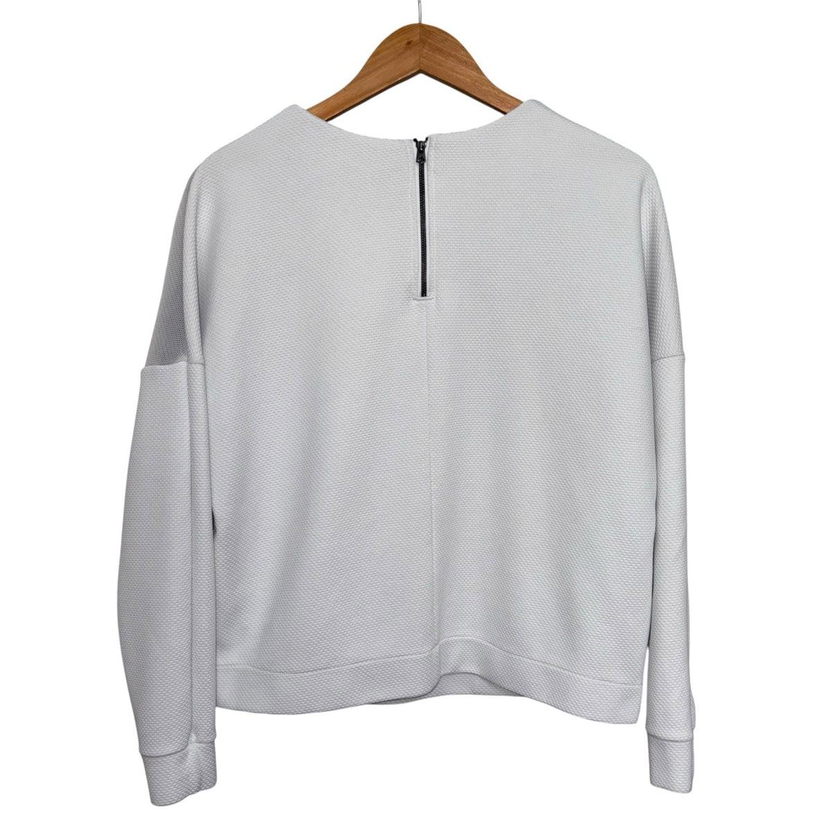 Benetton Size UK 16 Jumper Top Long Sleeve White Grey Rear Zip Futuristic VGC
