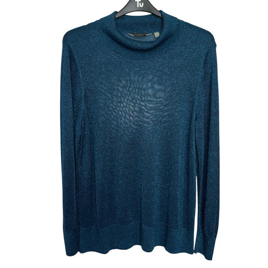 Ruth Langsford QVC Size 2XL Roll Neck Jumper Teal Blue Festive Sparkle Party VGC