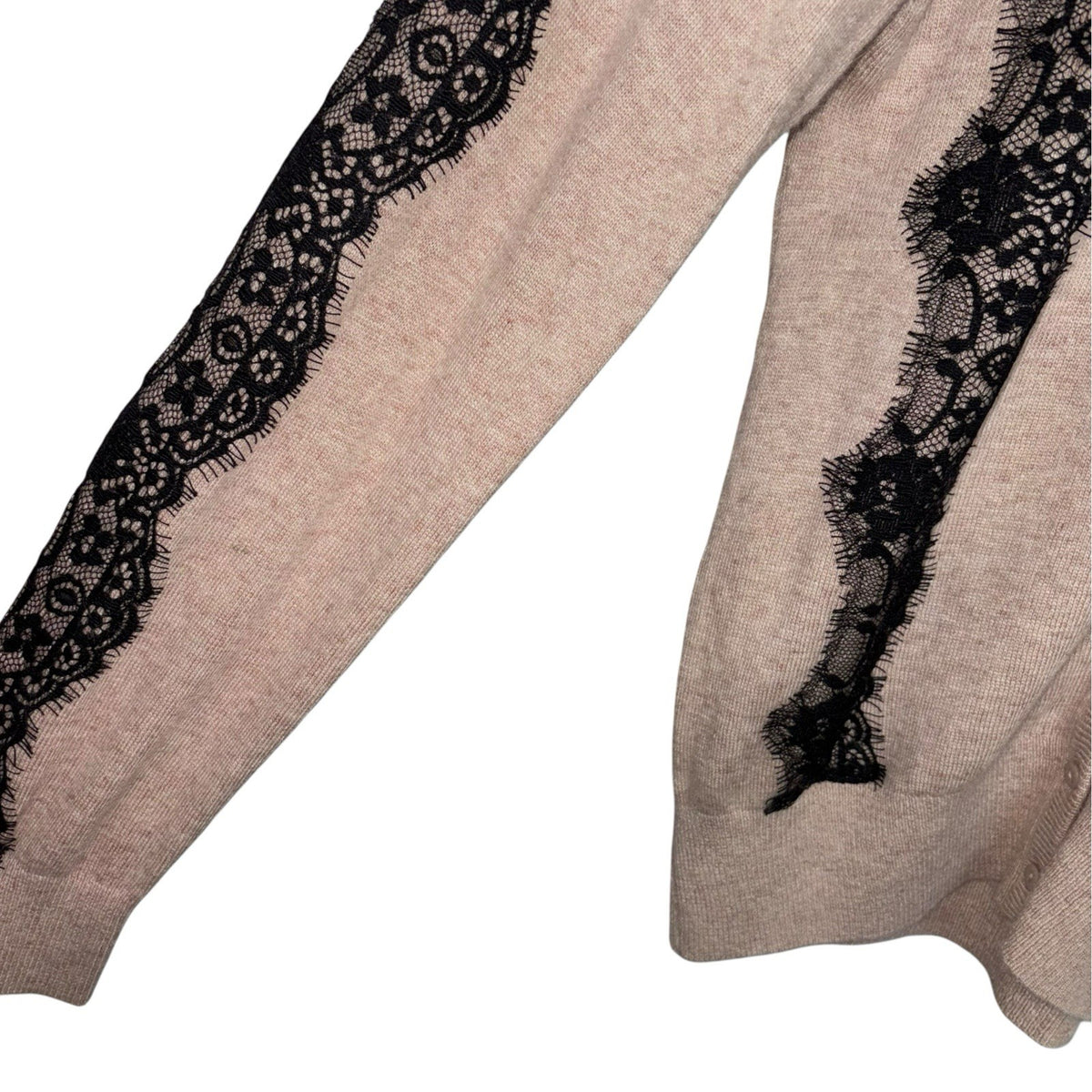 Monsoon Size UK 16 Angora Wool Blend Cardigan Beige Black Lace Trim Button Up