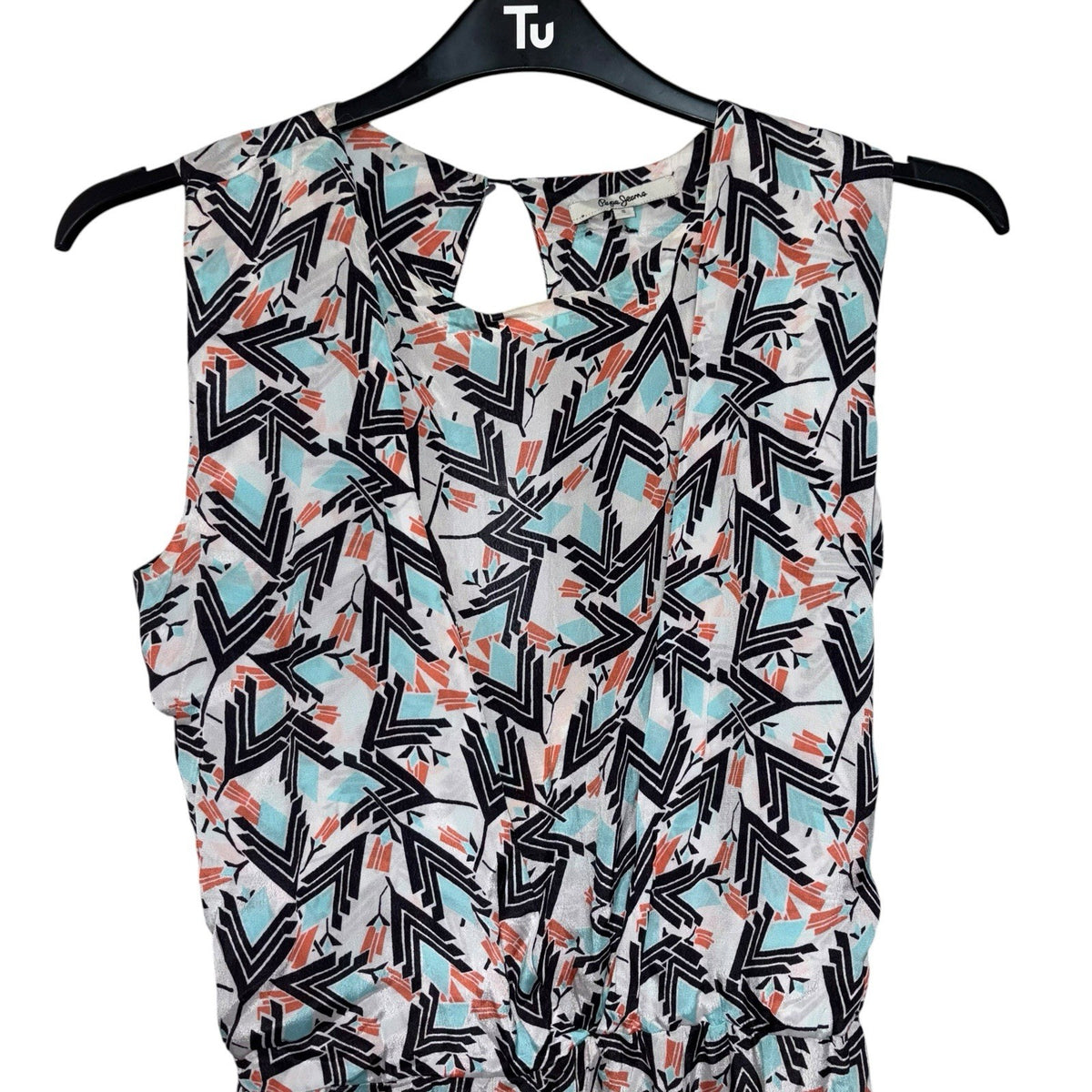 Pepe Jeans Women's Size Small Sleeveless Dress 80s Multi Geo Pattern Style VGC