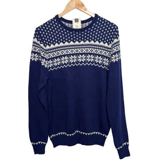 Samuel Windsor Size 2XL Navy Blue Fair Isle Patterned Knit Jumper Wool Blend New