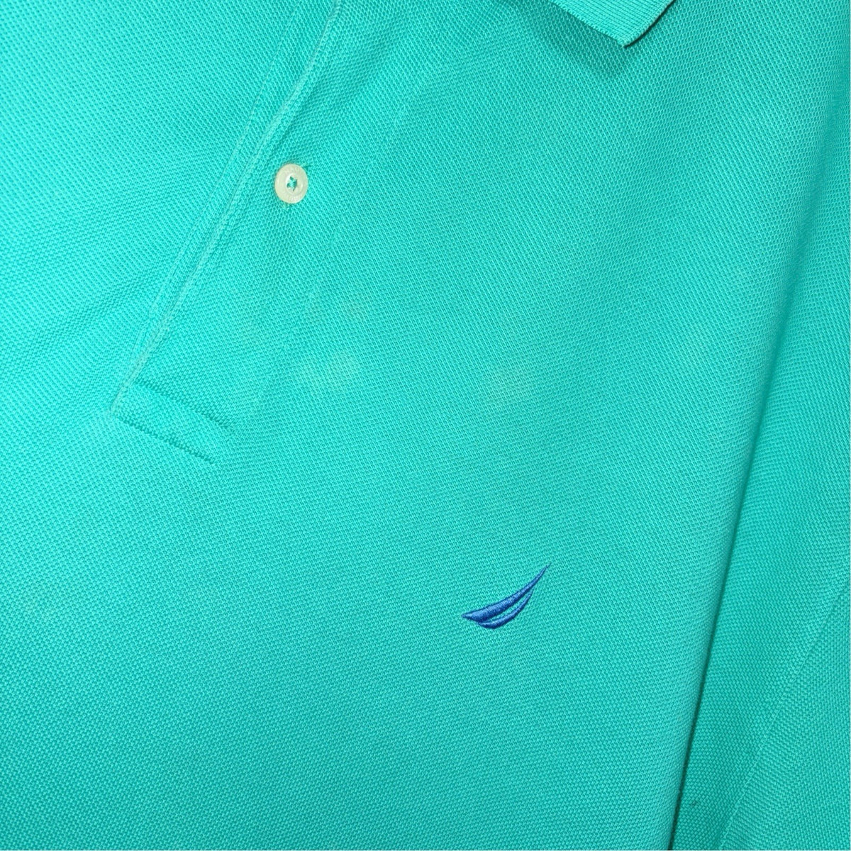 Nautica Mens Size 2XL Short Sleeve Polo Shirt Teal Green Embroidered Logo Worn