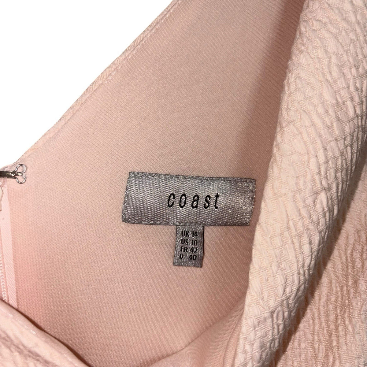 Coast Women's Size UK 14 Sleeveless Dress Pale Pink Bow Detail Zip Occasions VGC