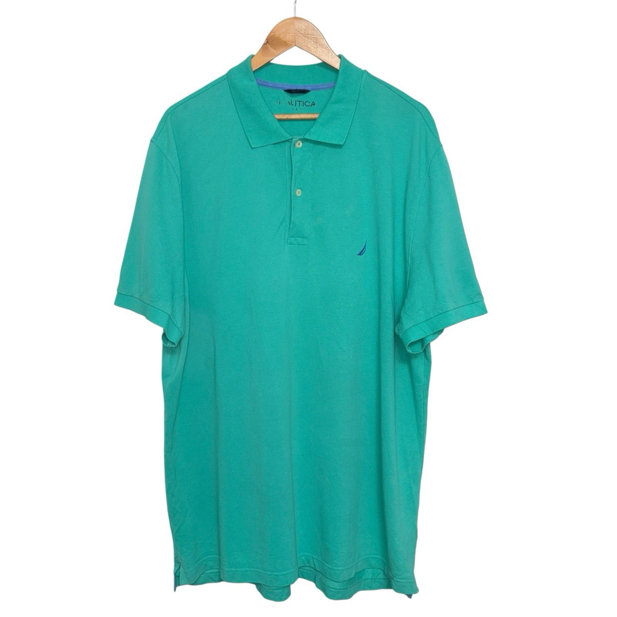 Nautica Mens Size 2XL Short Sleeve Polo Shirt Teal Green Embroidered Logo Worn