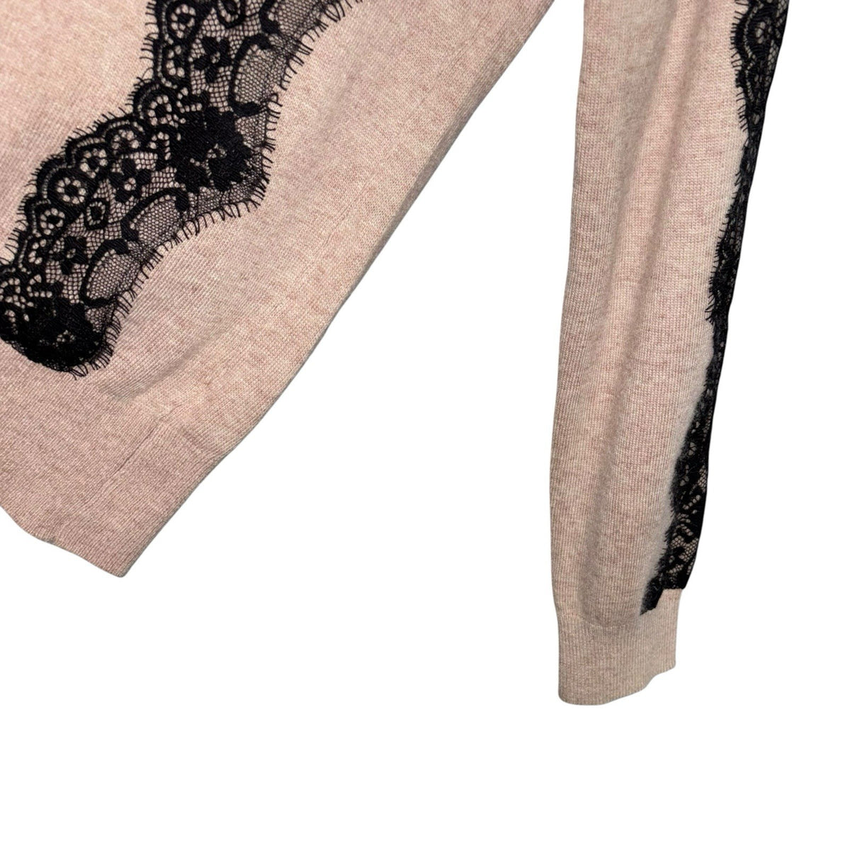 Monsoon Size UK 16 Angora Wool Blend Cardigan Beige Black Lace Trim Button Up