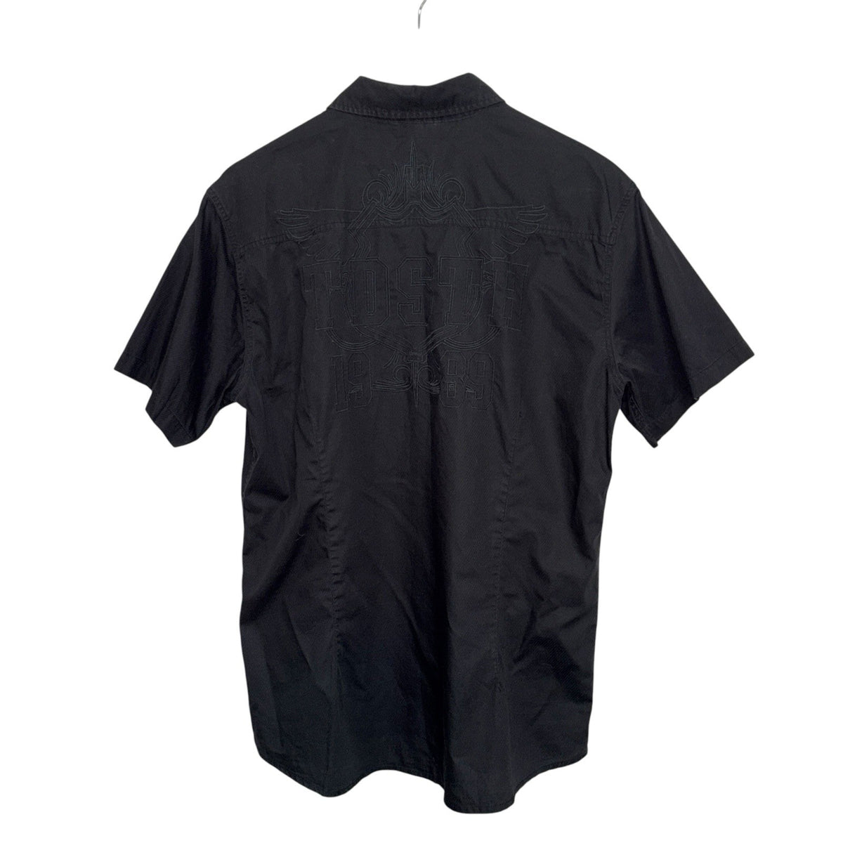 Teddy Smith Men's Size L Black Short Sleeve Shirt Double Button Embroidery VGC