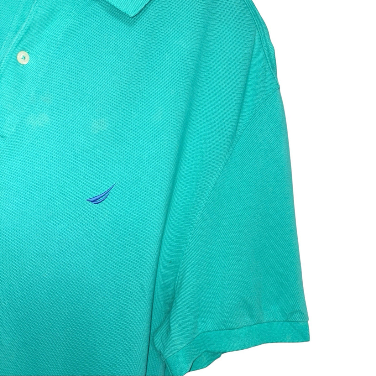 Nautica Mens Size 2XL Short Sleeve Polo Shirt Teal Green Embroidered Logo Worn