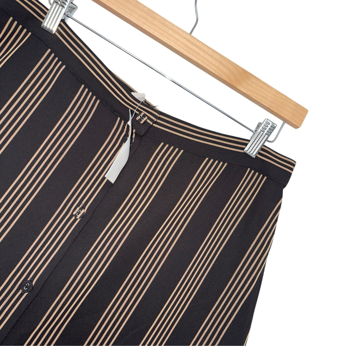 BNWT H&M Women's Size UK 14 A-Line Skirt Black Brown Stripes Button Front Work