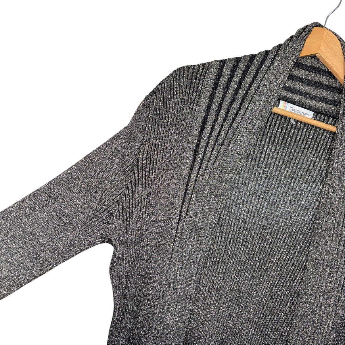 Kaleidoscope Size UK 16 Cable-Knit Open Front Cardigan Black Bronze Sparkle Xmas