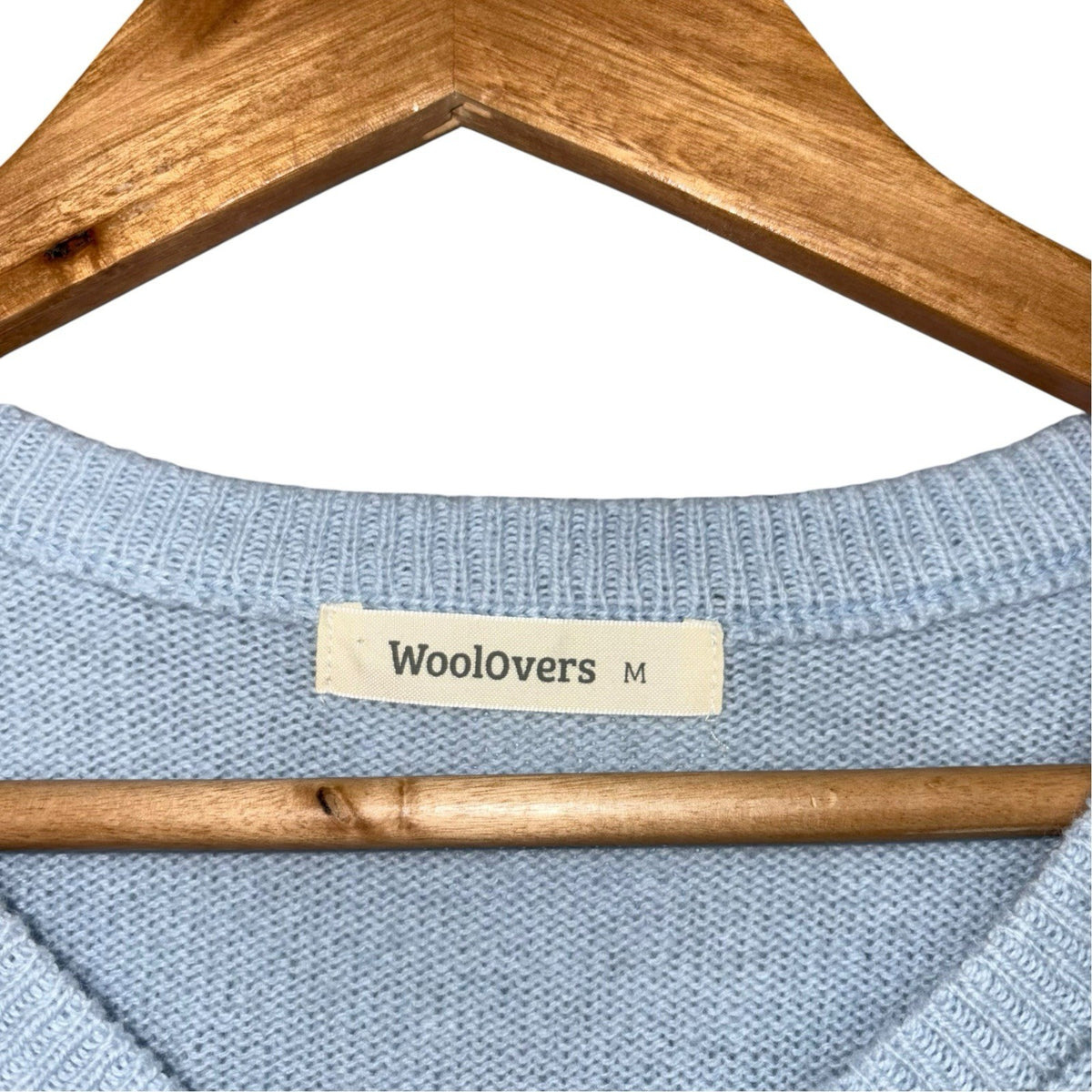 Woolovers Size Medium Lambswool Jumper Baby Blue Long Sleeve V Neck VGC