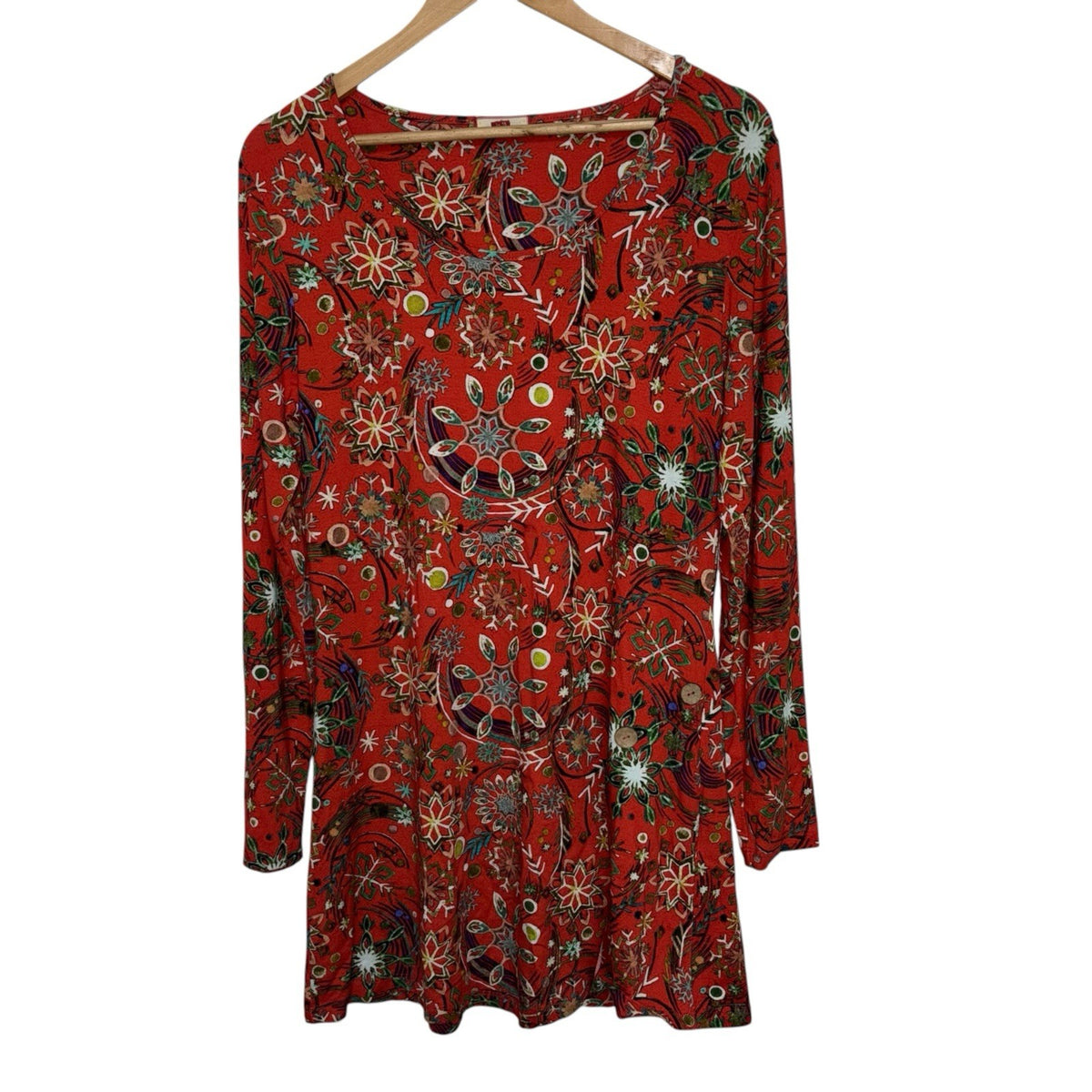 Joe Browns Size UK 14 Tunic Dress Long Sleeve Red Christmas Print Festive VGC