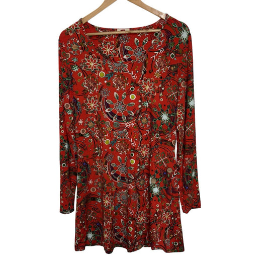 Joe Browns Size UK 14 Tunic Dress Long Sleeve Red Christmas Print Festive VGC