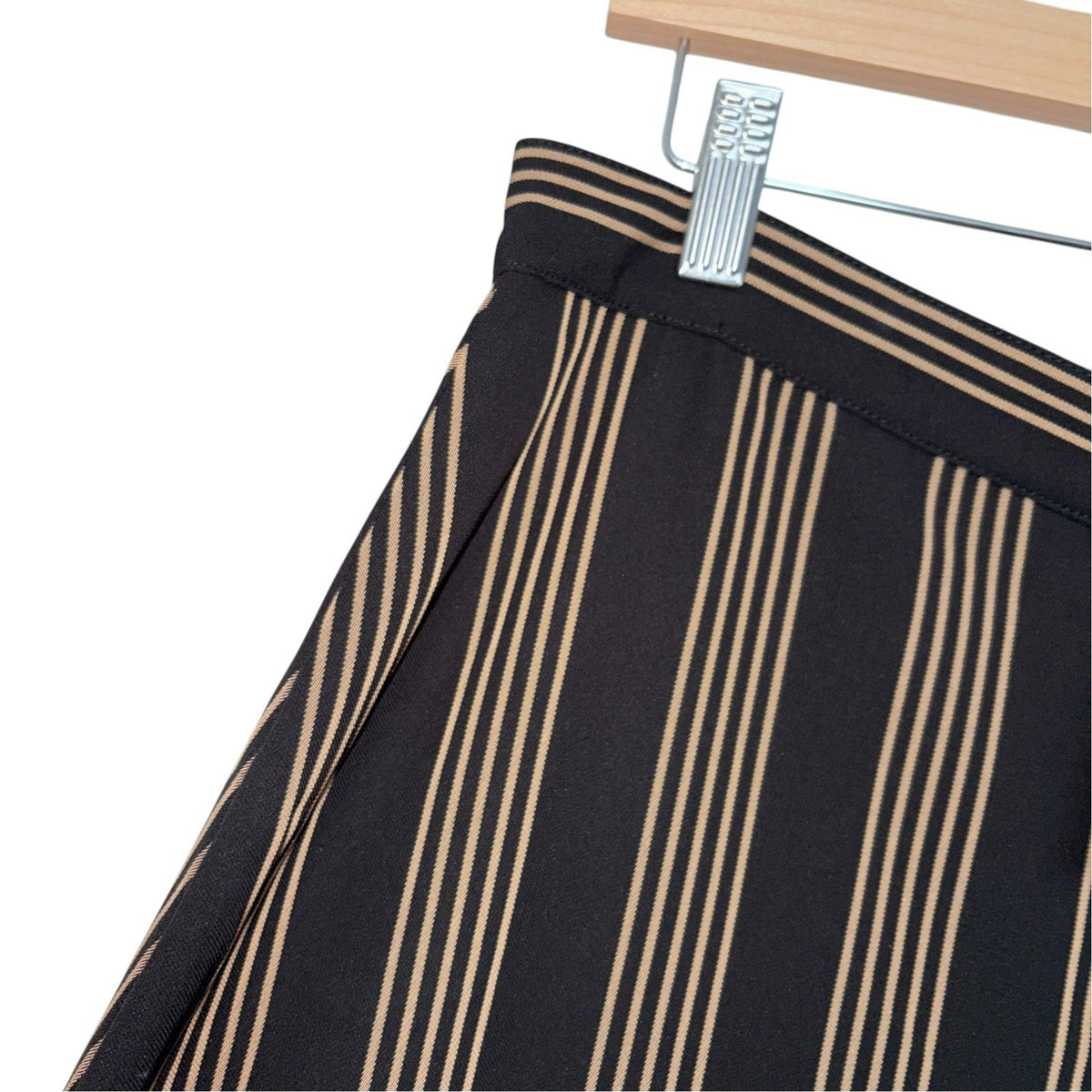 BNWT H&M Women's Size UK 14 A-Line Skirt Black Brown Stripes Button Front Work