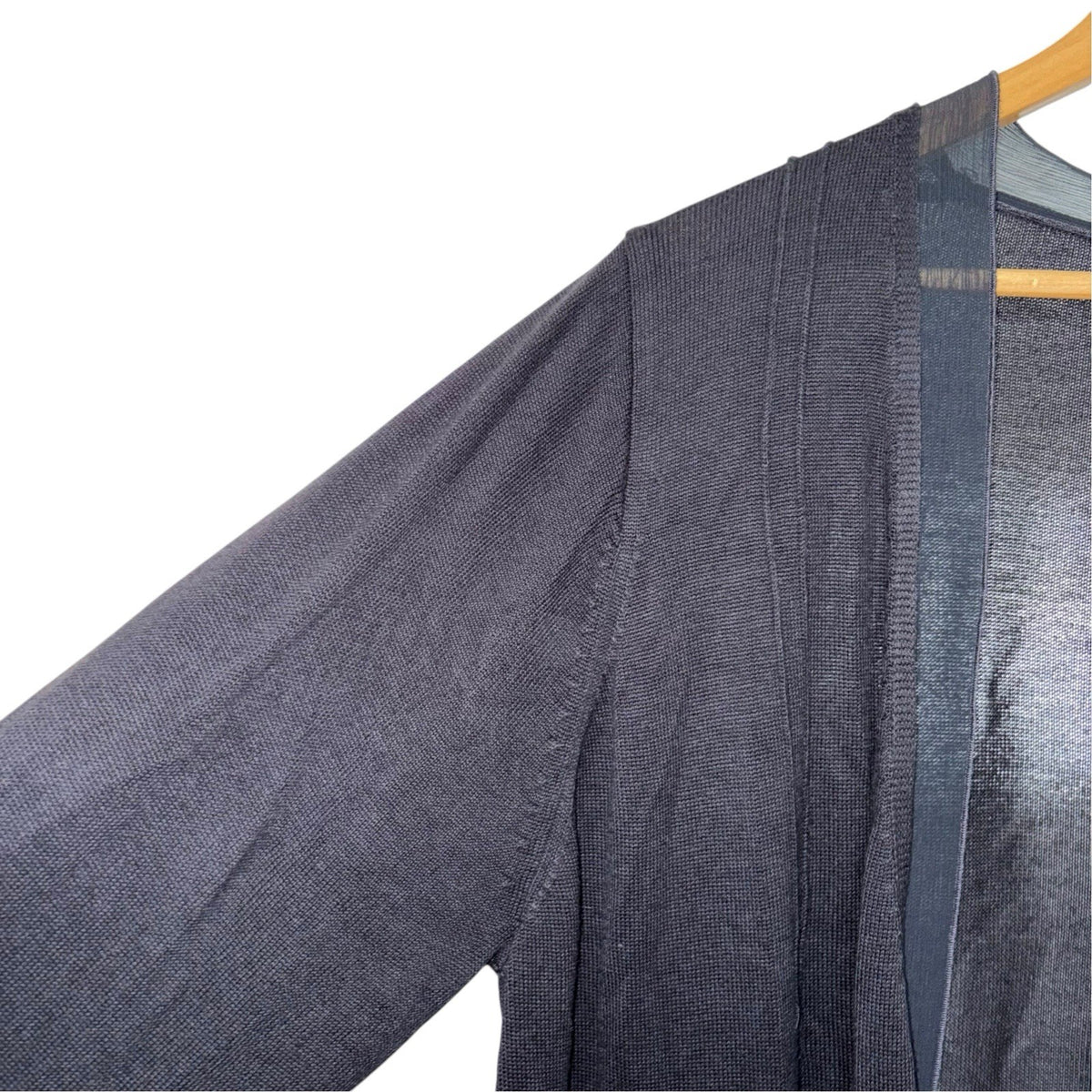 Per Una Size UK 22 Longline Cardigan Navy Blue Open Knit Fabric Trim VGC