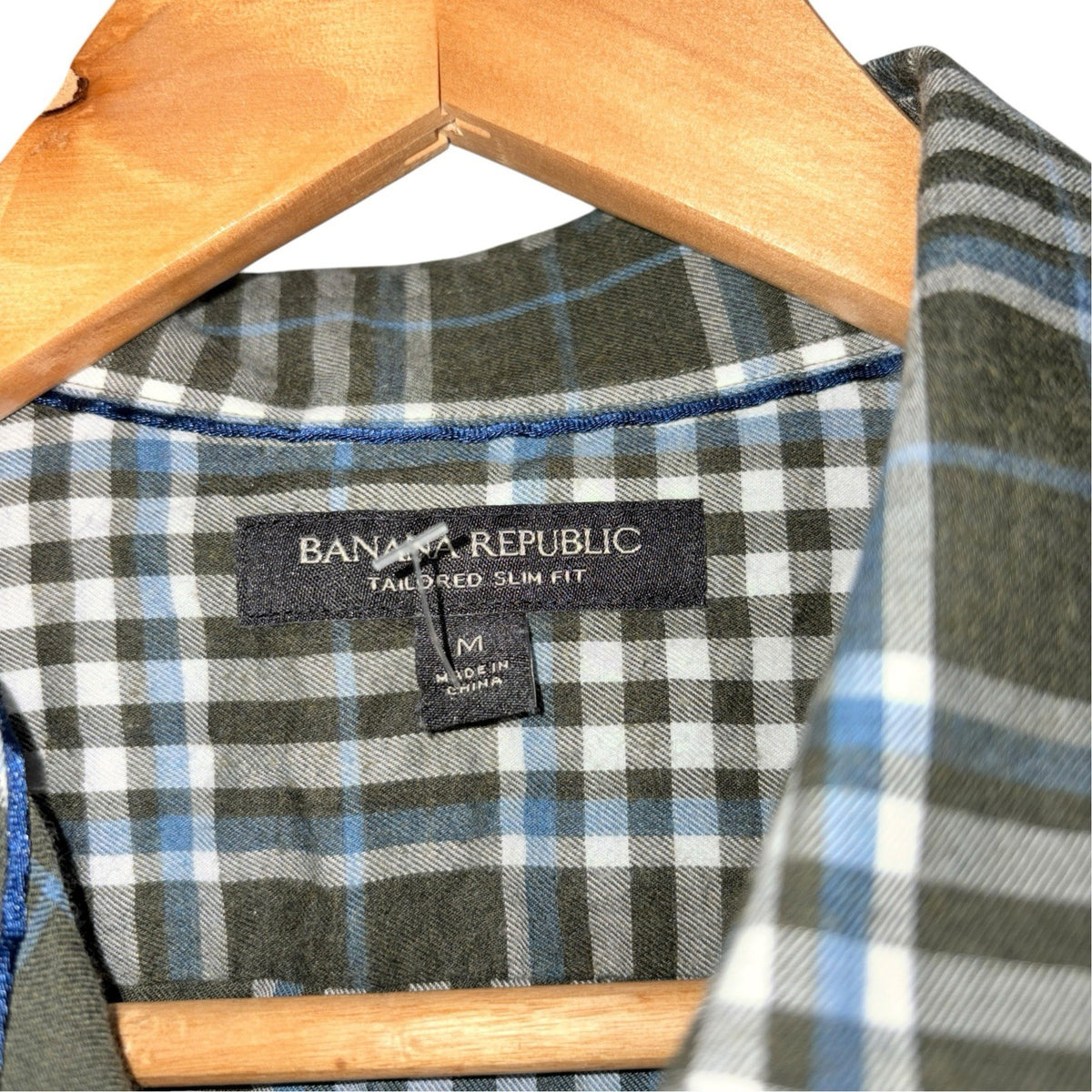 Banana Republic Men's Size Med Tailored Slim Fit Plaid Shirt Green White Blue