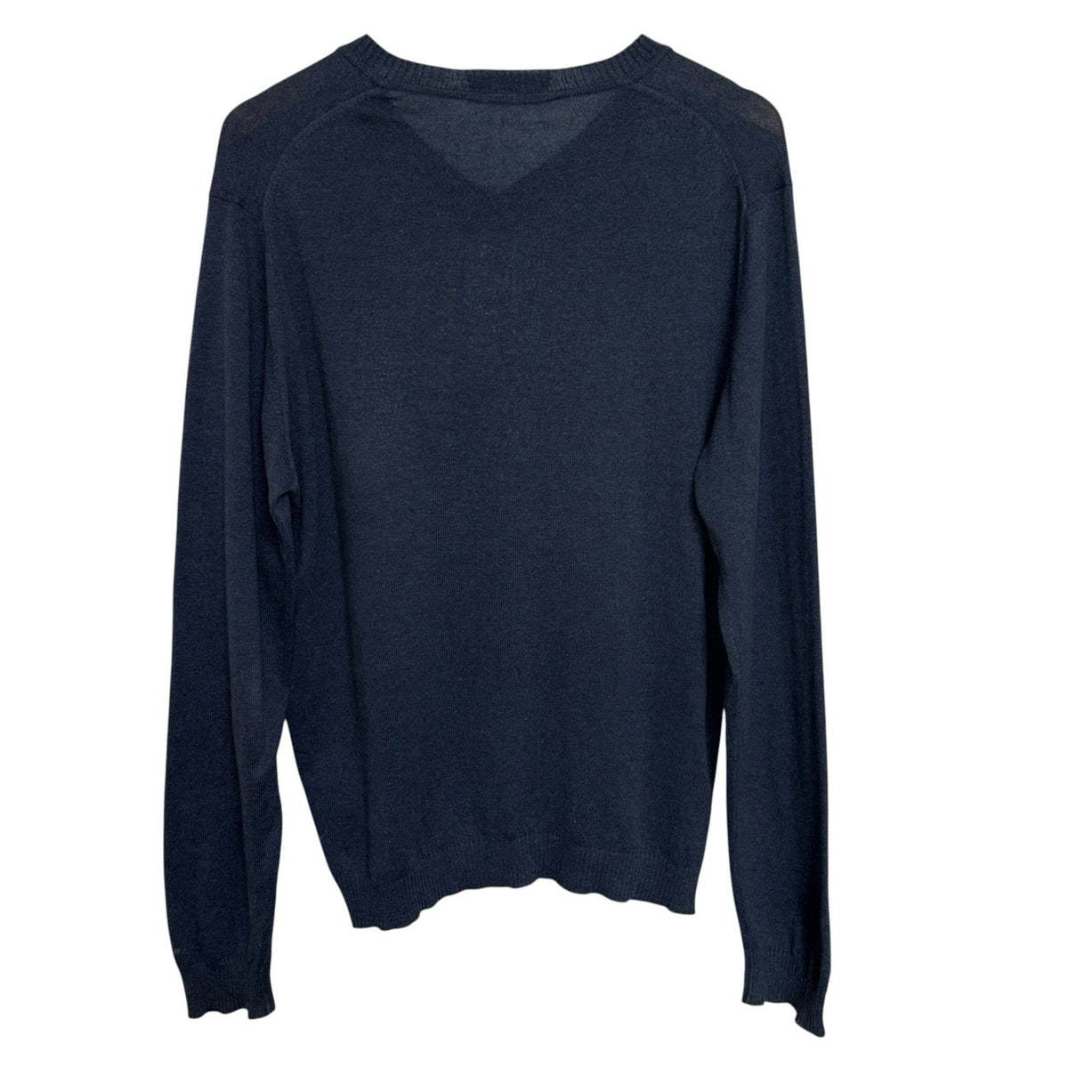 Jaeger Size Medium Vintage Jumper Long Sleeve Navy Blue Cotton V Neck VGC