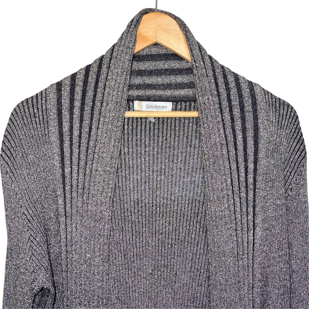 Kaleidoscope Size UK 16 Cable-Knit Open Front Cardigan Black Bronze Sparkle Xmas