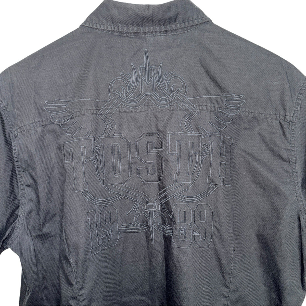 Teddy Smith Men's Size L Black Short Sleeve Shirt Double Button Embroidery VGC