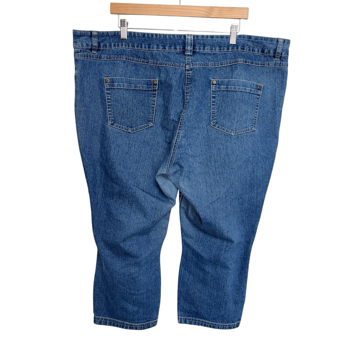 Debenhams Women's Size UK 22 Cropped Denim Jeans Mid Blue Zip Fly Plus Size VGC