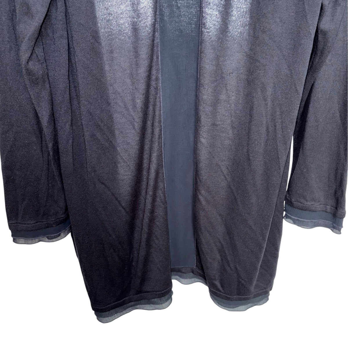 Per Una Size UK 22 Longline Cardigan Navy Blue Open Knit Fabric Trim VGC
