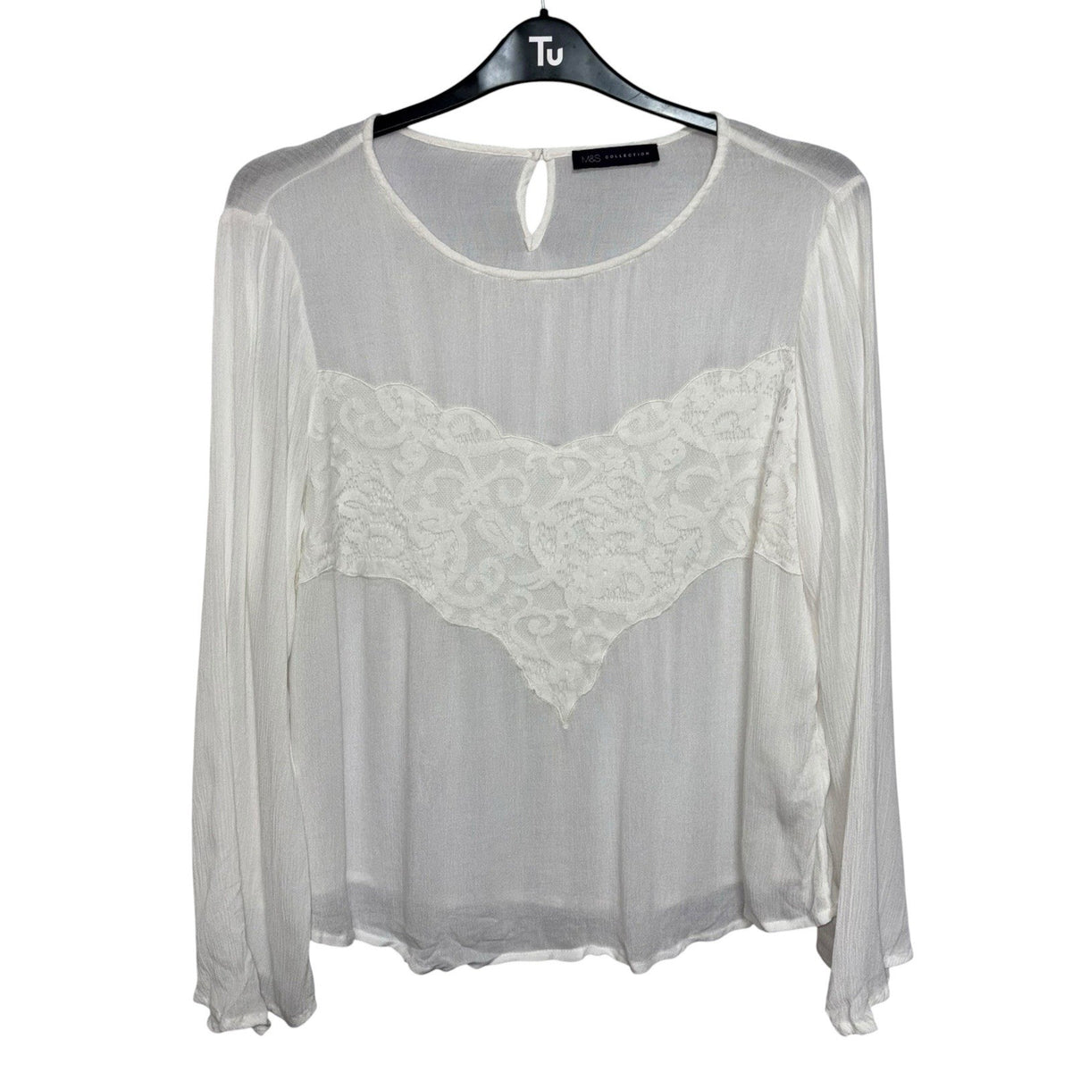 M&S Collection Women's Size UK 18 Long Sleeve Blouse Top White With Lace Panel
