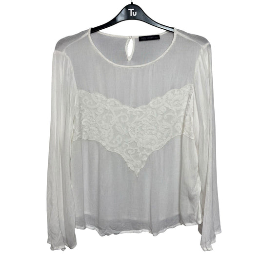 M&S Collection Women's Size UK 18 Long Sleeve Blouse Top White With Lace Panel