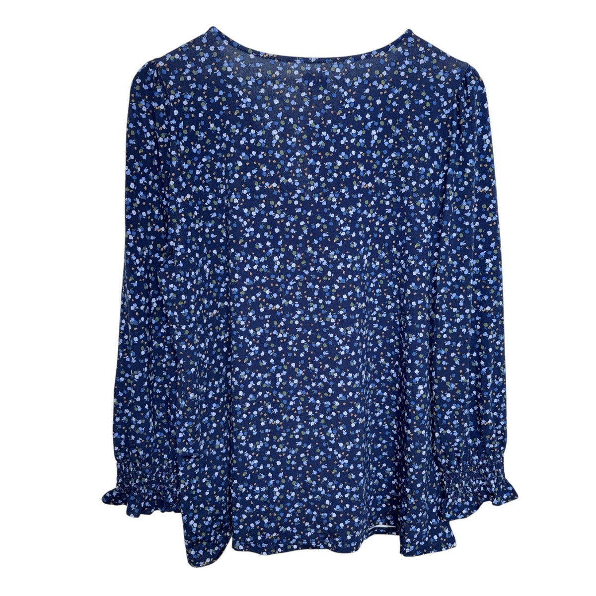 BNWT Lands’ End Women's Med Blouse Top Blue Multi Ditsy Floral Button Up New