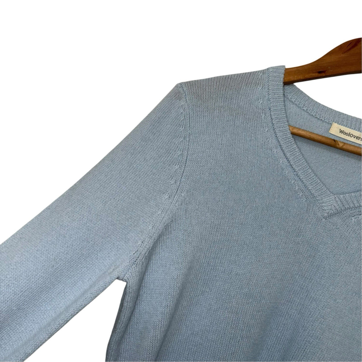 Woolovers Size Medium Lambswool Jumper Baby Blue Long Sleeve V Neck VGC