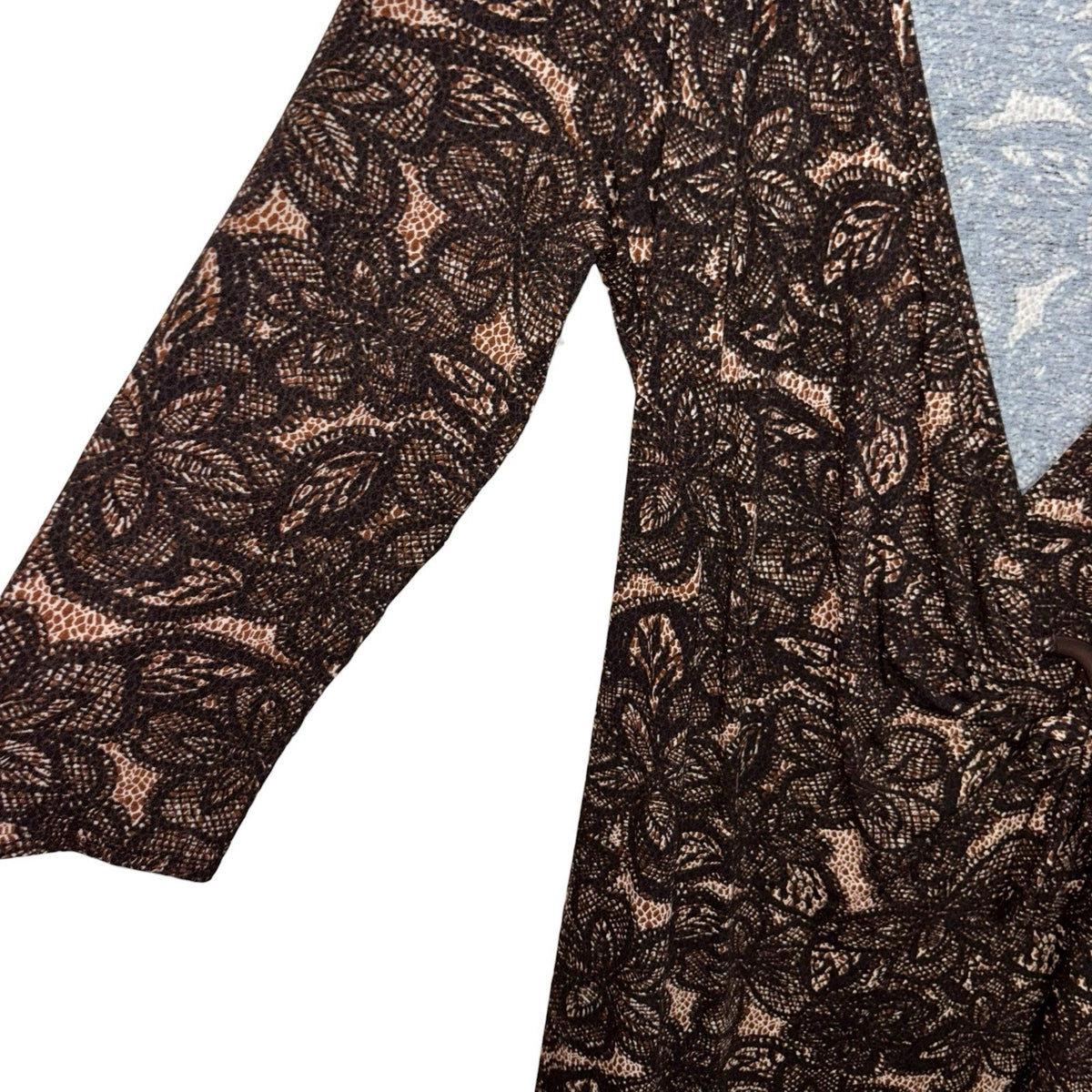 EAST Women's Size UK 16 3/4 Sleeve Wrap Midi Dress Brown Floral Autumnal VGC