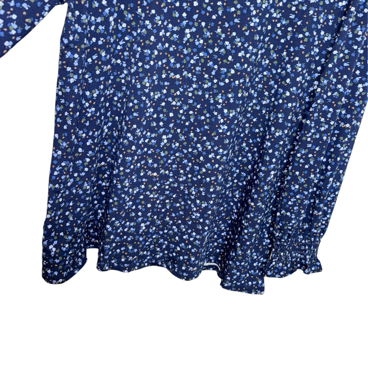 BNWT Lands’ End Women's Med Blouse Top Blue Multi Ditsy Floral Button Up New