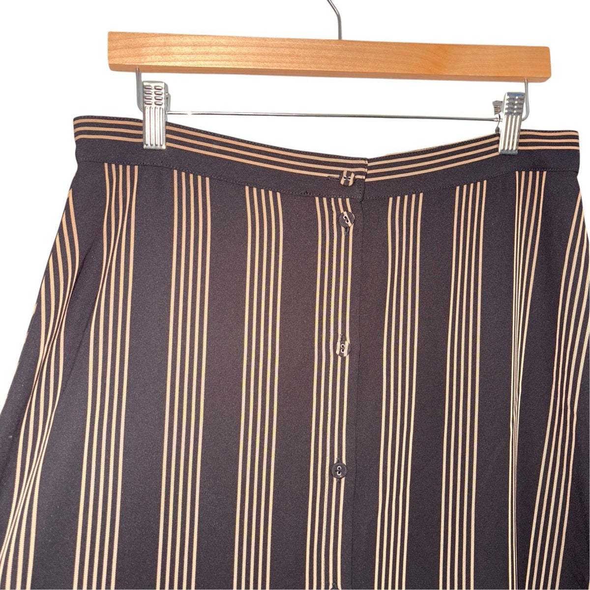 BNWT H&M Women's Size UK 14 A-Line Skirt Black Brown Stripes Button Front Work