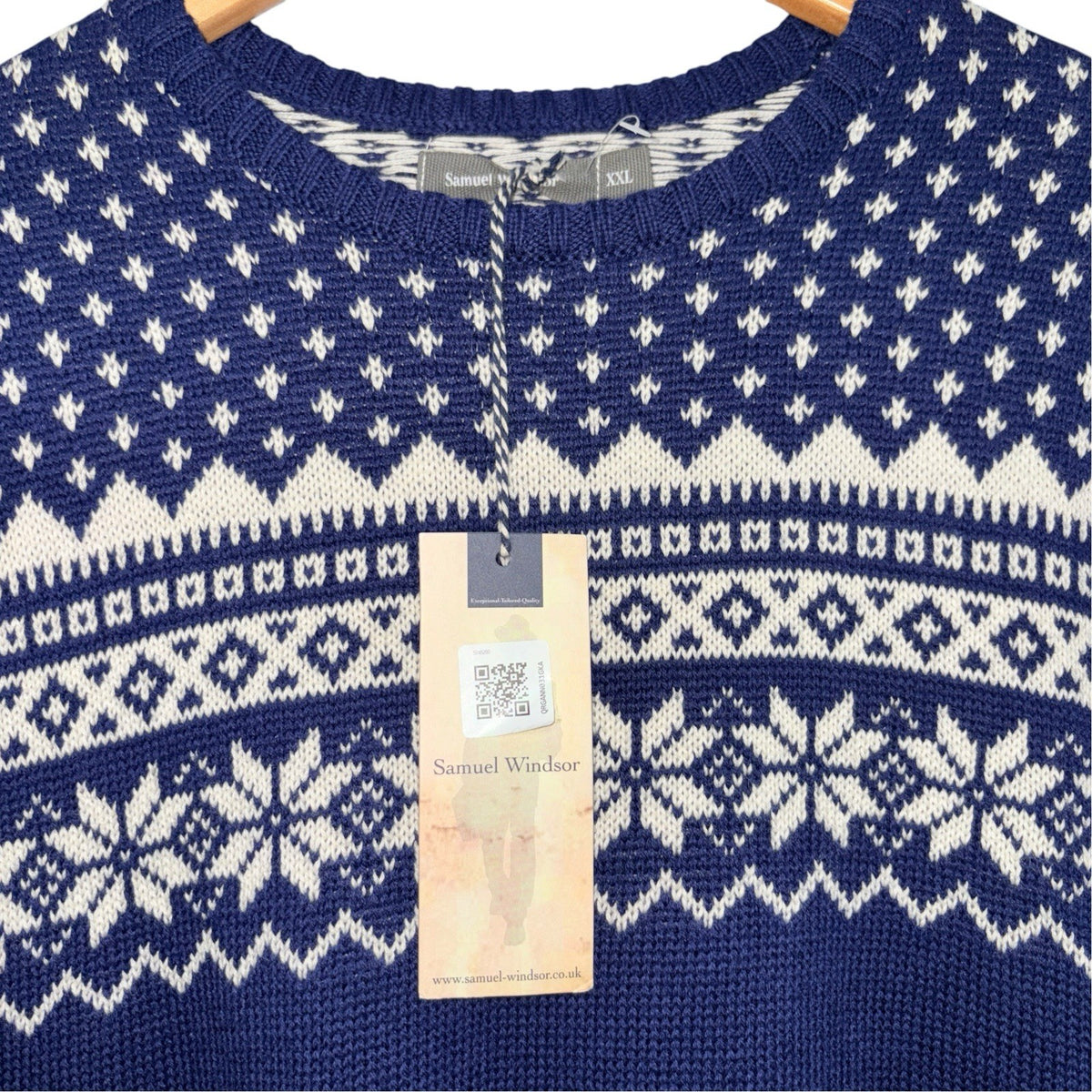Samuel Windsor Size 2XL Navy Blue Fair Isle Patterned Knit Jumper Wool Blend New