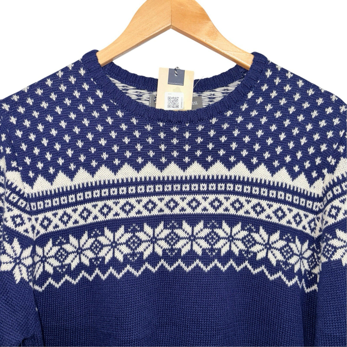 Samuel Windsor Size 2XL Navy Blue Fair Isle Patterned Knit Jumper Wool Blend New