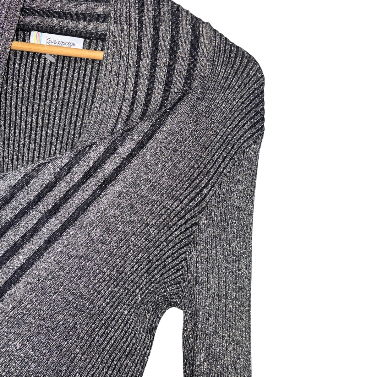 Kaleidoscope Size UK 16 Cable-Knit Open Front Cardigan Black Bronze Sparkle Xmas