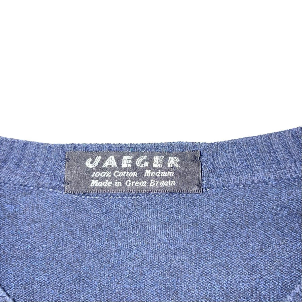 Jaeger Size Medium Vintage Jumper Long Sleeve Navy Blue Cotton V Neck VGC