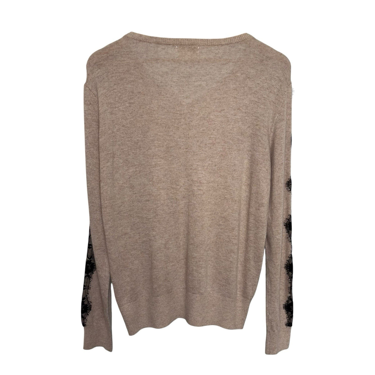 Monsoon Size UK 16 Angora Wool Blend Cardigan Beige Black Lace Trim Button Up