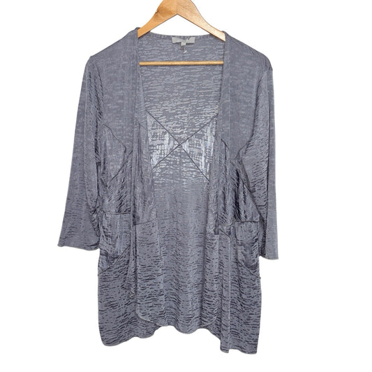 Per Una Women's Size UK 18 Grey V-Neck Open Front 3/4 Sleeve Cardigan VGC