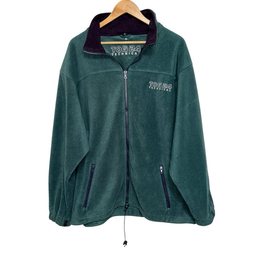 Tog 24 Men's Size XL Technical Fleece Full Zip Forest Green Pockets Drawstring