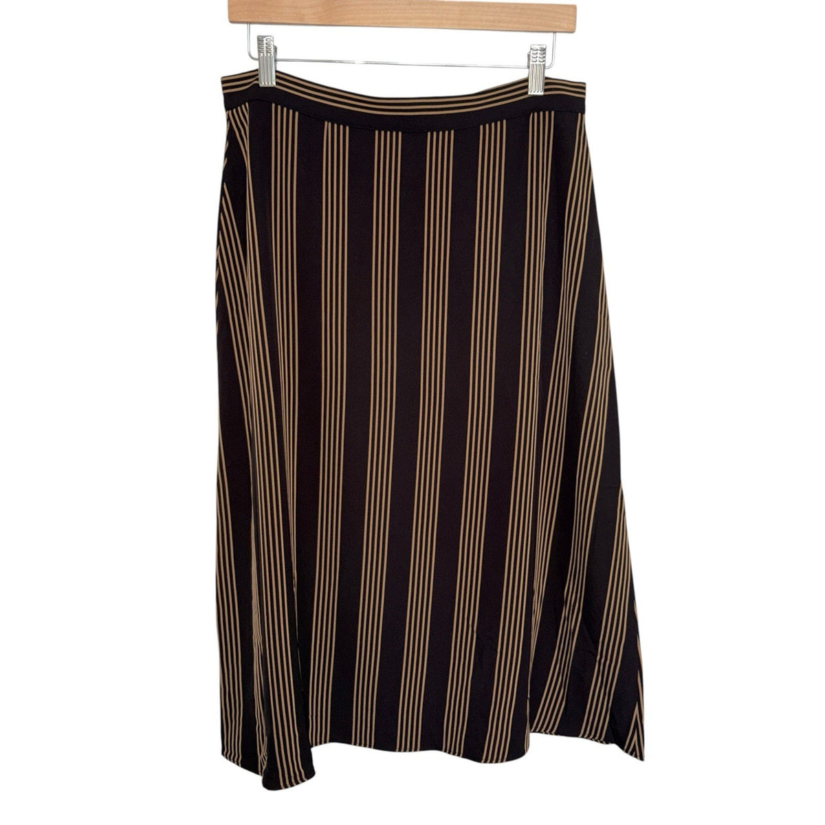 BNWT H&M Women's Size UK 14 A-Line Skirt Black Brown Stripes Button Front Work