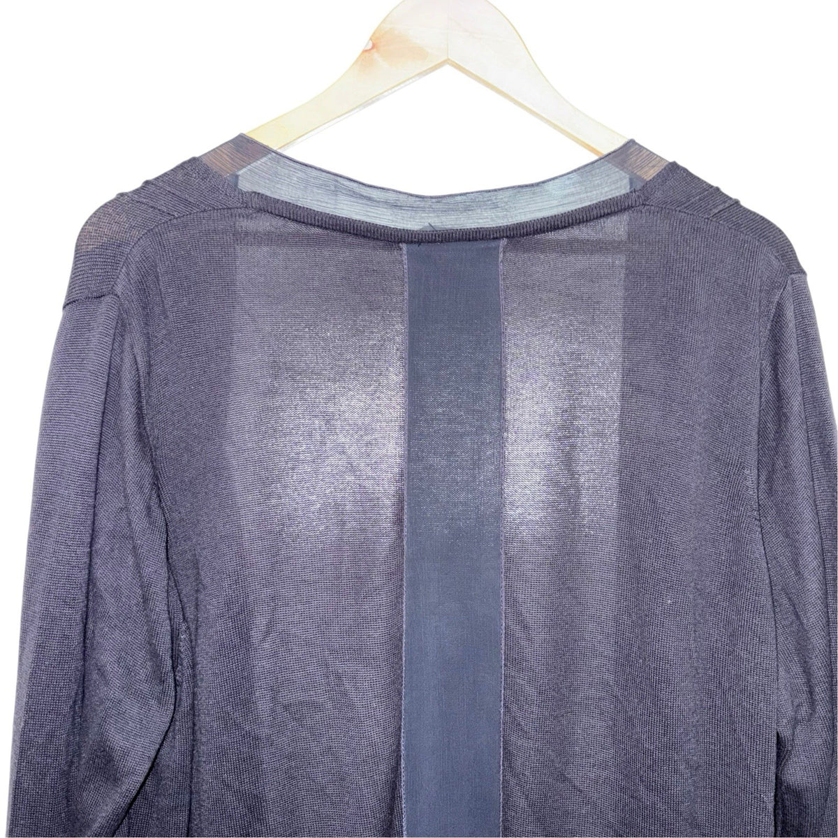 Per Una Size UK 22 Longline Cardigan Navy Blue Open Knit Fabric Trim VGC