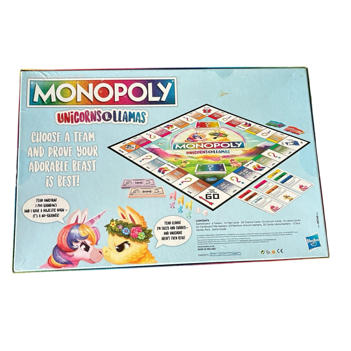 Monopoly Unicorns Vs. Llamas Board Game 2019 Complete & Very Good Condition