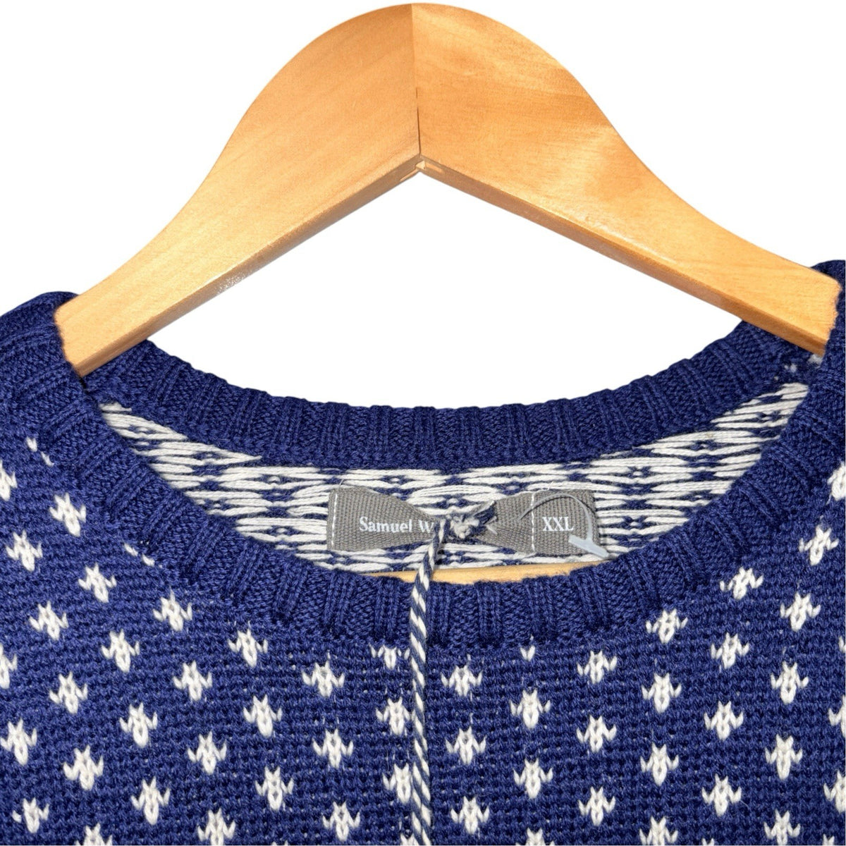 Samuel Windsor Size 2XL Navy Blue Fair Isle Patterned Knit Jumper Wool Blend New