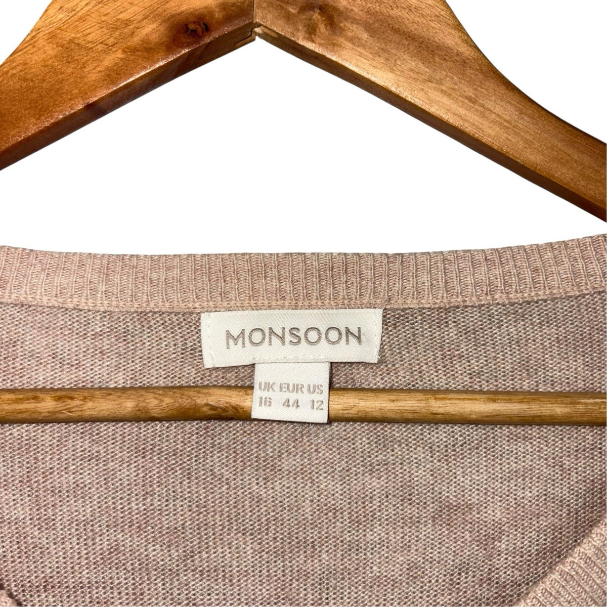 Monsoon Size UK 16 Angora Wool Blend Cardigan Beige Black Lace Trim Button Up