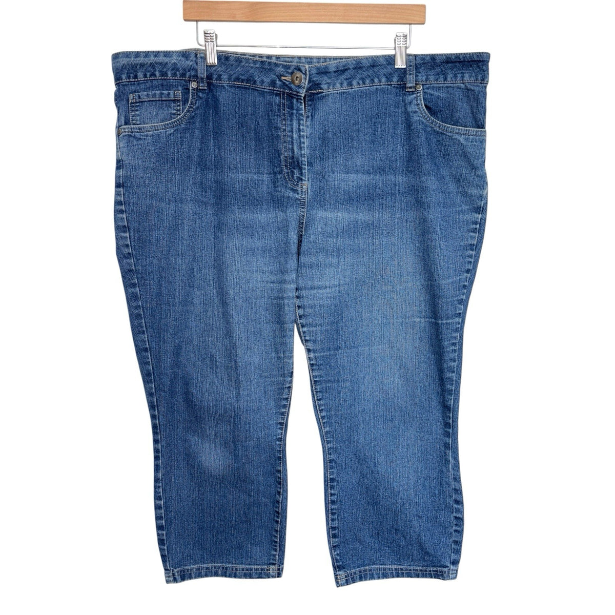 Debenhams Women's Size UK 22 Cropped Denim Jeans Mid Blue Zip Fly Plus Size VGC