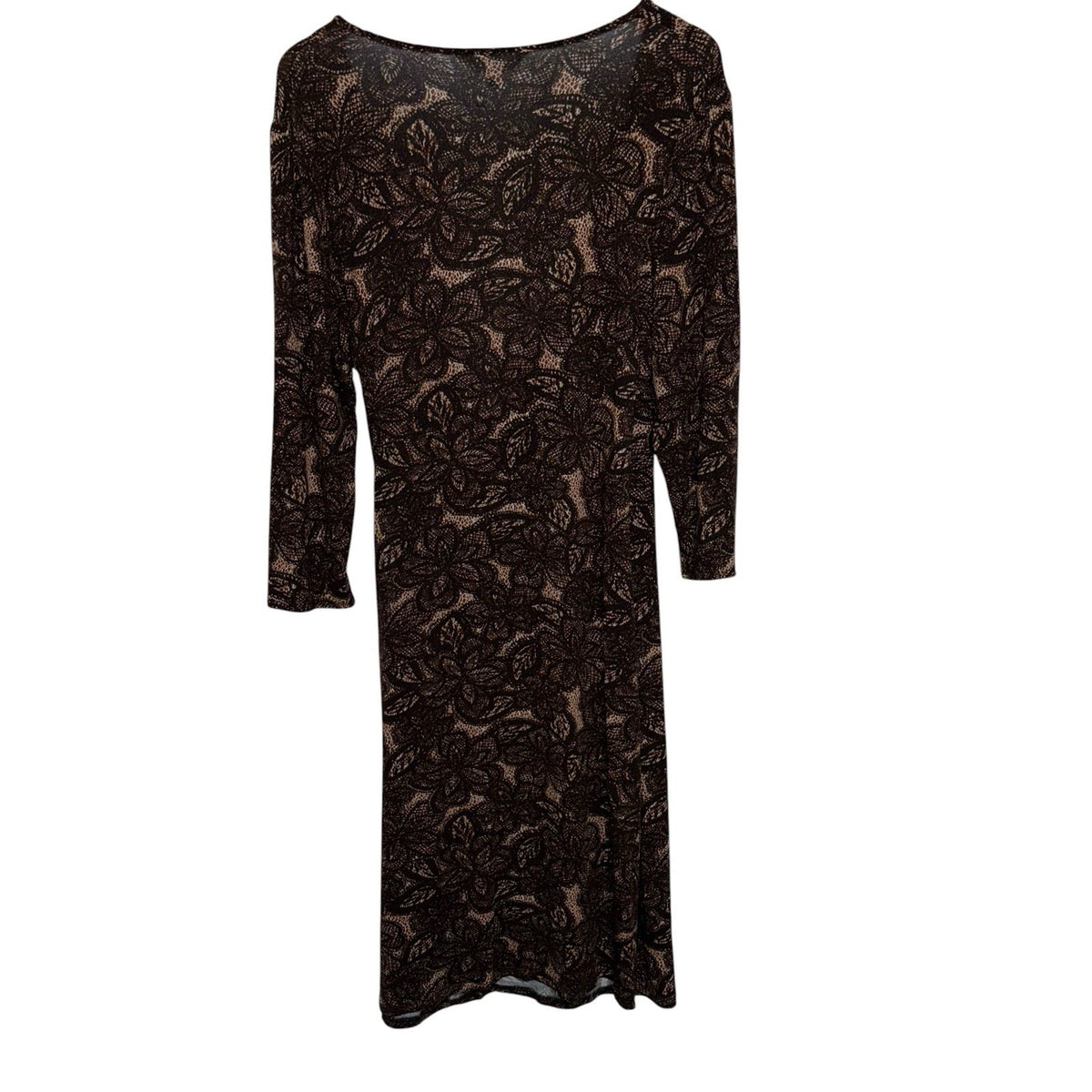 EAST Women's Size UK 16 3/4 Sleeve Wrap Midi Dress Brown Floral Autumnal VGC