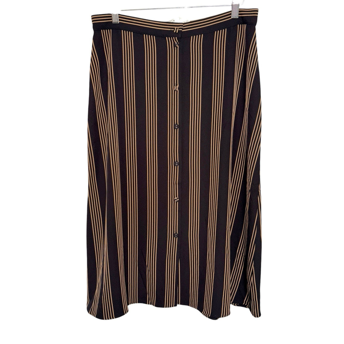 BNWT H&M Women's Size UK 14 A-Line Skirt Black Brown Stripes Button Front Work